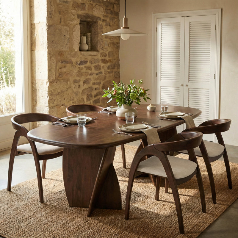 Rozella 5-Piece Oval Solid Wood Dining Table Set, 5 Pieces: Table, 4 Chairs