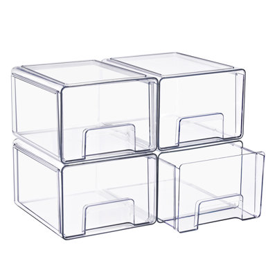  Étui de rangement transparent avec poignées empilables - pour salle de bain, placard, garde-manger, armoire, pharmacie et rangement pour biberons, lot de 4, grand