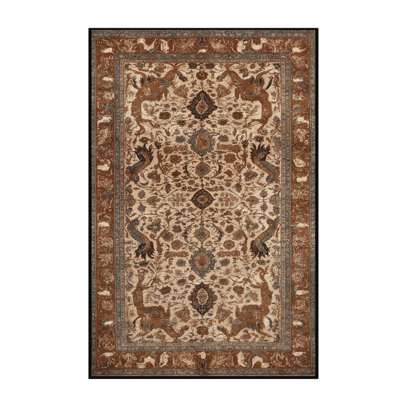 Machine Washable Persian Brown Area Rug, Rectangle 7' x 10'