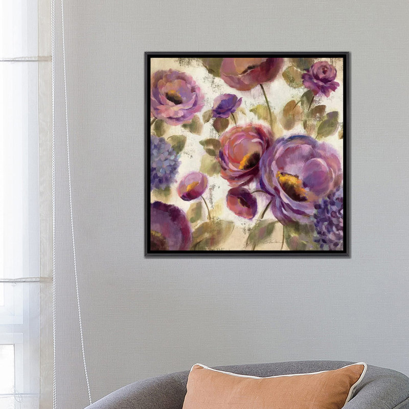 «Flower Song II» par Silvia Vassileva - reproduction d'art, H 26 po x l 26 po x P 1,5 po, Toile avec cadre noir patiné