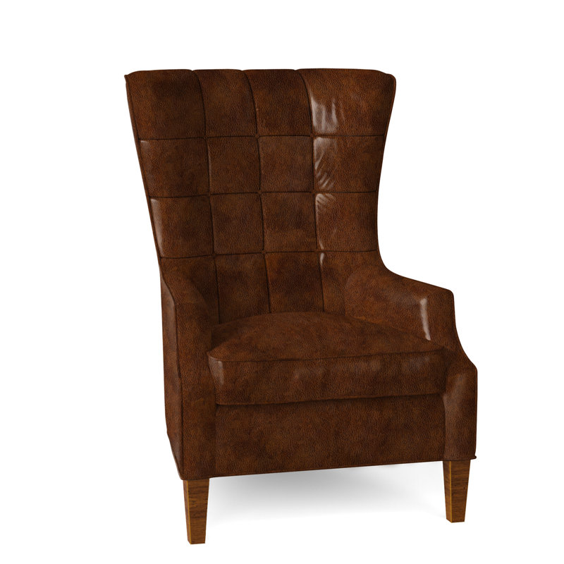 Gallin Leather Tufted Wingback Chair, Anilina Cacao Genuine Leather, Stone
