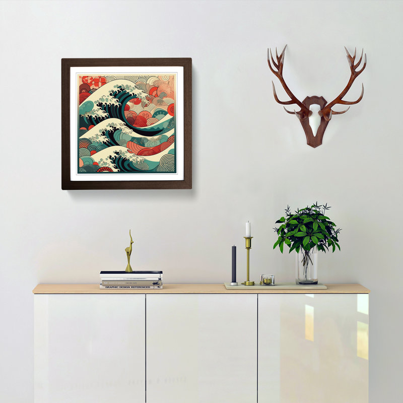 Japanese Wave Geometric - Framed Print, Walnut