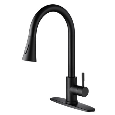 Matte Black Kitchen Faucet With Pull-Out Spray: Stainless Steel, 360 Rotating Spout, Corrosion Feature, Single Handle For Water Temperature & Flow Rotatable Head, Coating, All Kinds Of Control Needs