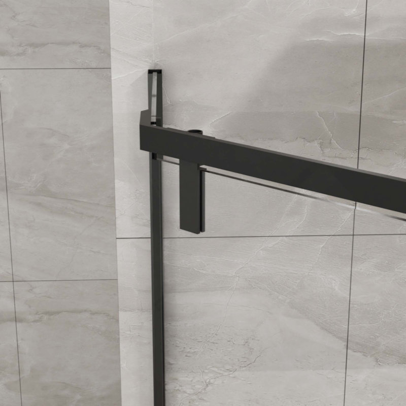Cabine de douche d'angle sans cadre avec porte de douche pivotante en verre trempé transparent