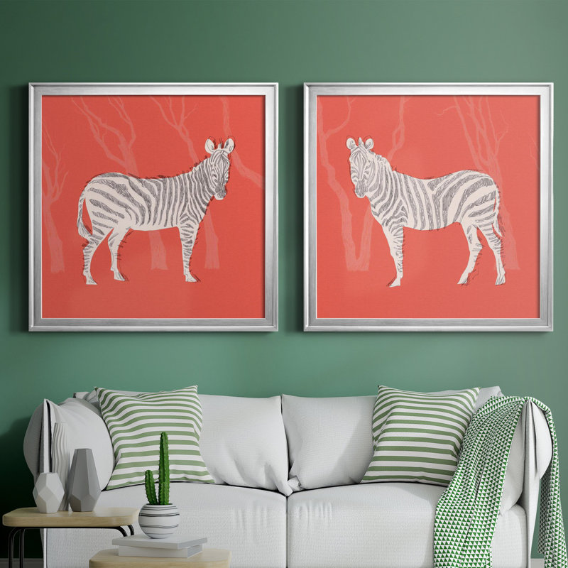 Plains Zebra I - ensemble de 2 reproductions d'art sur toile, Argent argent, H 26,5 po x l 53 po