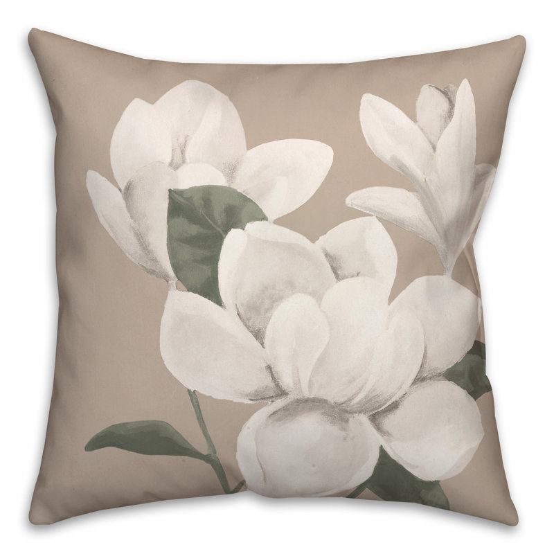 Ivory Magnolia Flowers 18" x 18" Polyester Throw Pillow
