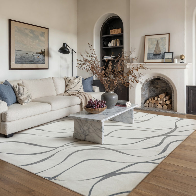 Tapis blanc à poils longs avec envers antidérapant Paxston, Blanc, Rectangulaire 8 pi x 10 pi