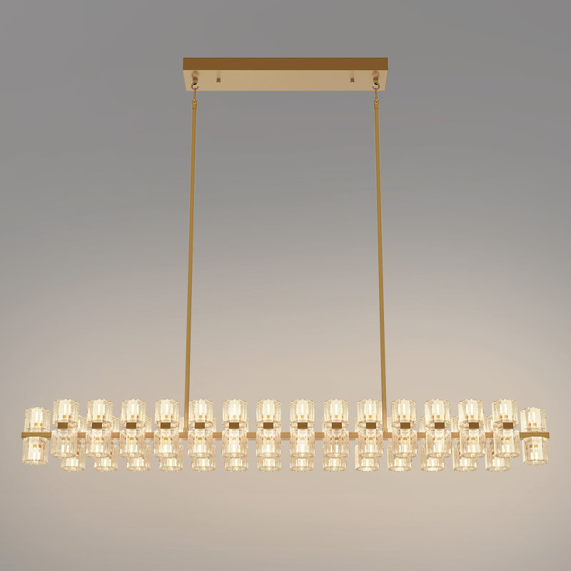 Luminaire suspendu linéaire en cristal 60 lumières carrées / rectangulaires pour îlot de cuisine L 53 000 po, Or