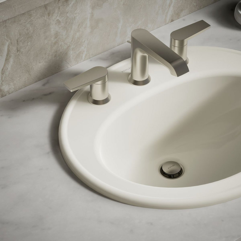 Pennington Ceramic Oval Drop-In Bathroom Sink with Overflow, Biscuit, 8'' Centers