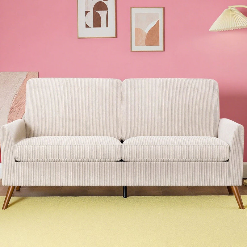 Loveseat Sofa Mid Century Modern Small Couches For Small Spaces, Upholstered Small Couch For Bedroom,Comfy Couch With Spring Cushion,Tool-Free Assembly