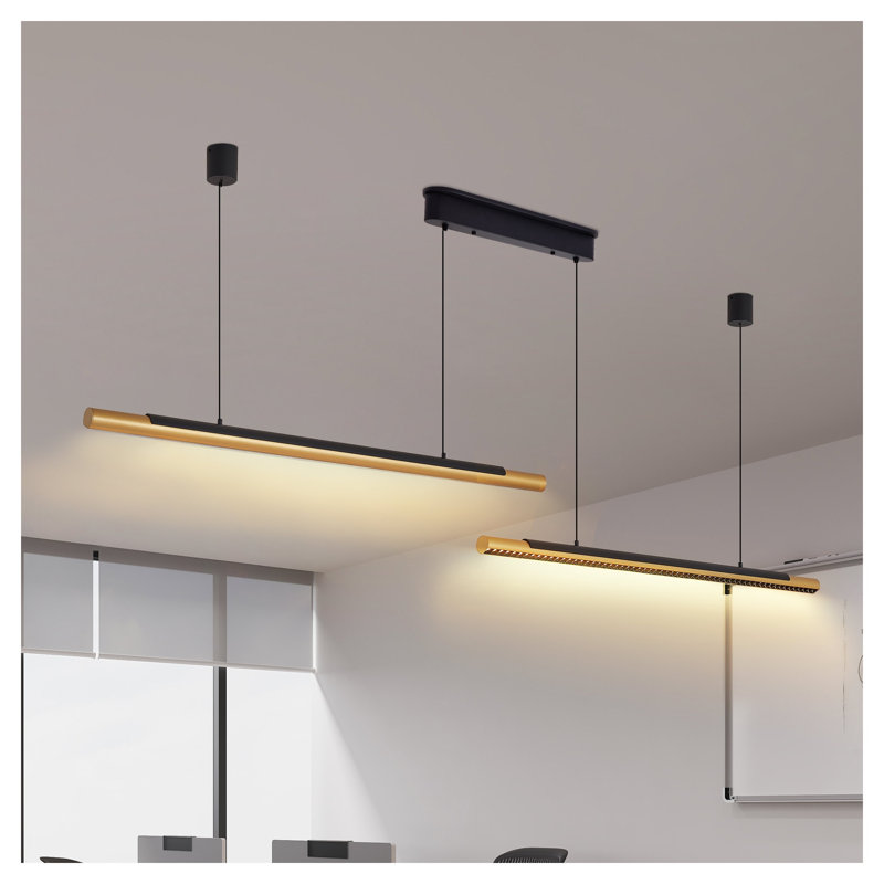Luminaire suspendu 75 po moderne à DEL noir et doré - Lustre linéaire réglable pour salle à manger, îlot de cuisine et salon
