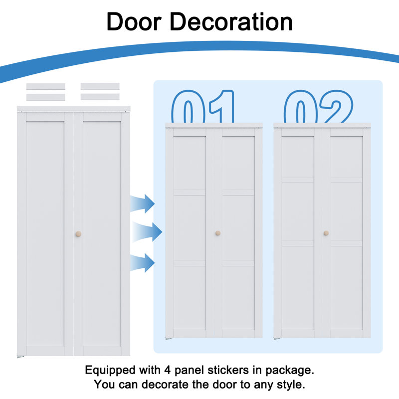 Porte de placard pliante en panneau de fibres à densité moyenne à base solide DIY, 60 po x 80,6 po