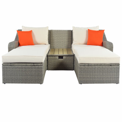 Adelean 3-Piece Patio Wicker Sofa Sets,Outedoor Sofa Set with Cushions, Pillows, Ottomans and Table