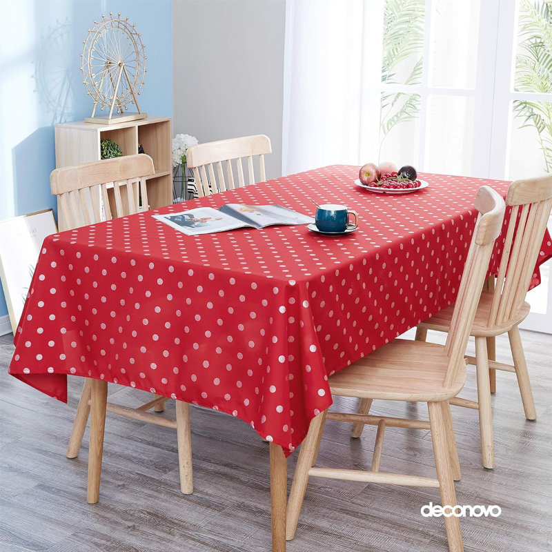Rectangle Polka Dots Polyester Tablecloth, 130cm W x 280cm L, Red