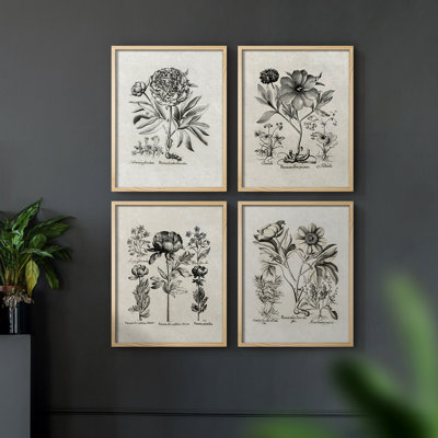 «Vintage Floral Print», impression encadrée - ensemble de 4