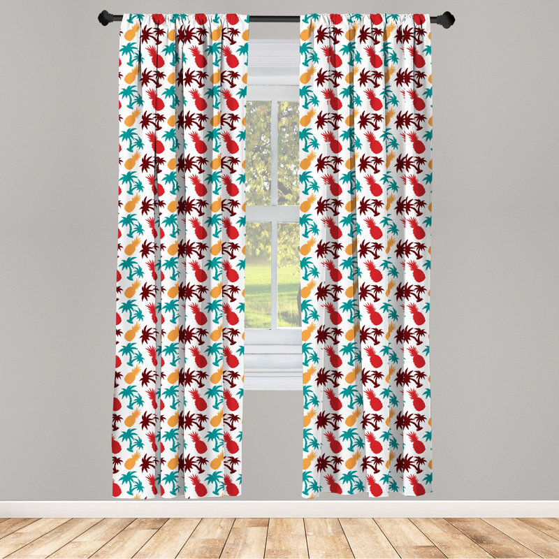 Tropical Multicolor Palm and Pineapple Polyester Curtain Panels, 28" x 63", Set of 2