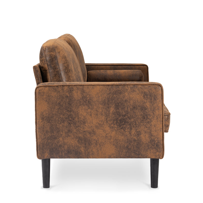 Baity Cushioned Loveseat Sofa, Microsuede Brown, 3