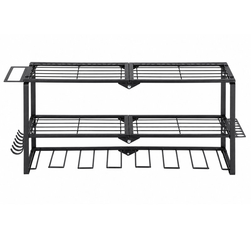 Tool Storage Organiser 3 Tier Wall Mounted Garage Tool Rack Metal Black