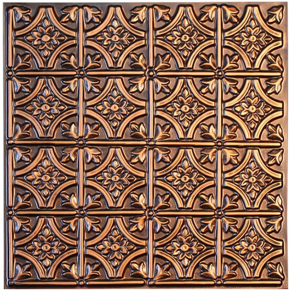 Valencia 23.75'' L x 23.75'' W Vinyl Glue Up Ceiling Tile In Antique Copper (Set of 10) uDecor