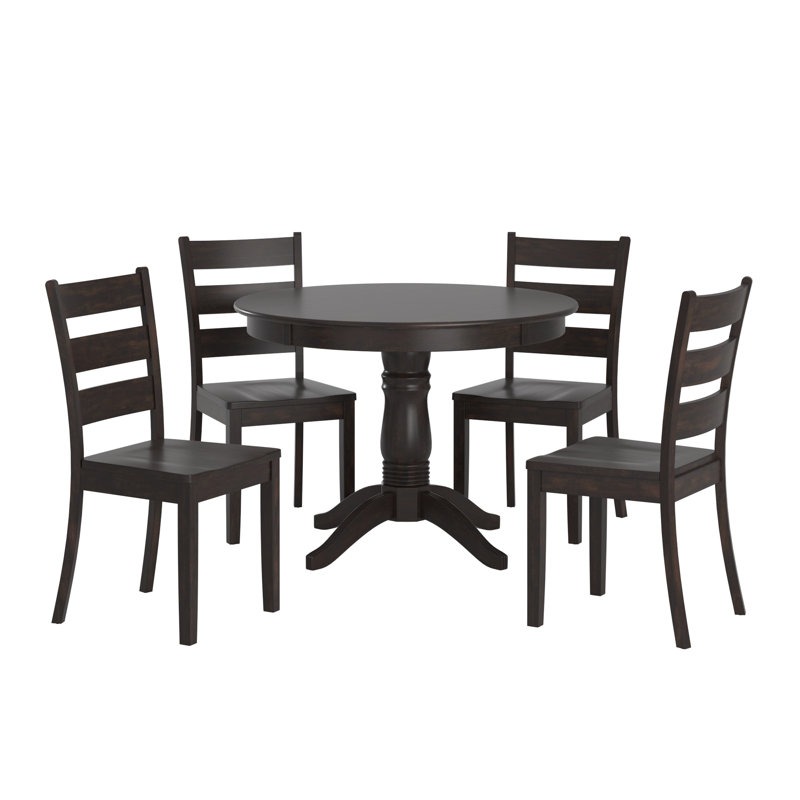Alexa-Mae 4 - Person Solid Wood Top Pedestal Dining Set, Antique Black