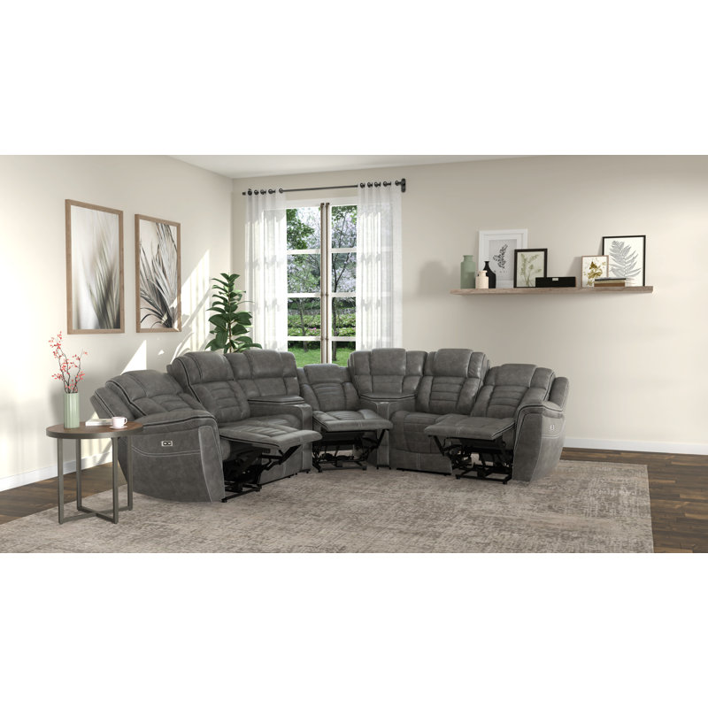 Aquill 112" Wide Symmetrical Reclining Corner Sectional with USB Power
