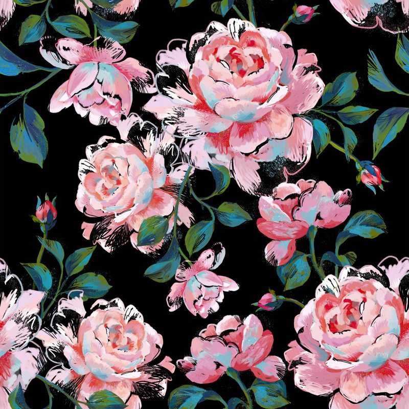 Dark Wallpaper With Pink Flowers