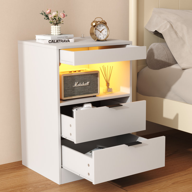 40cm W Particle Board / Chipboard Bedside Table, White/Black