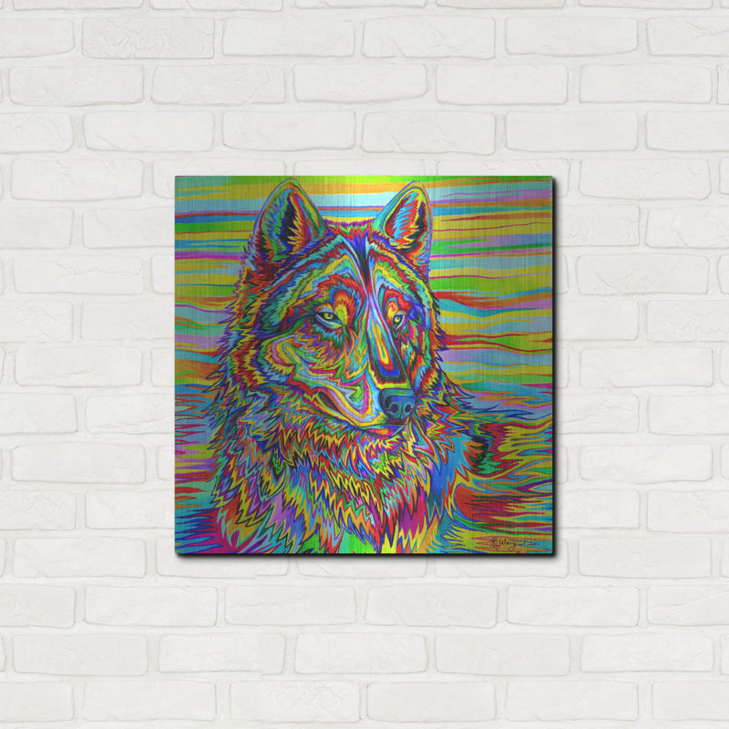 "Loup psychédélique" par Rebecca Wang Art, H 24 po x l 24 po