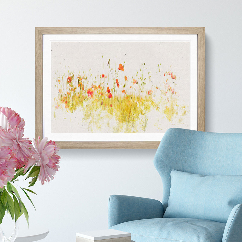 Field of Poppy Flowers - Picture Frame Painting Print, Oak Framed, 62cm H x 87cm W x 2cm D