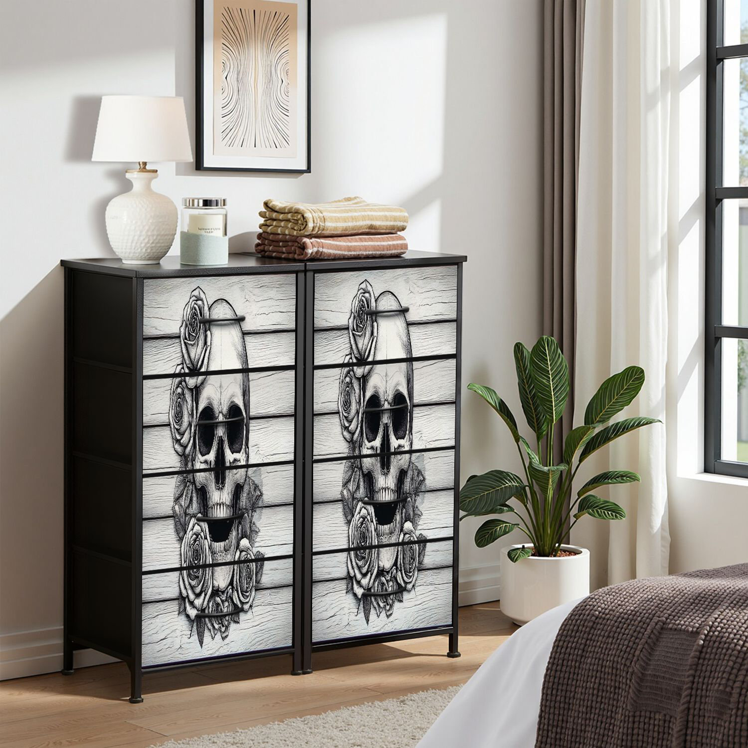 Skeleton Drawers Latitude Run® Dresser for Bedroom Dresser for Closet Roses skull sketch ...