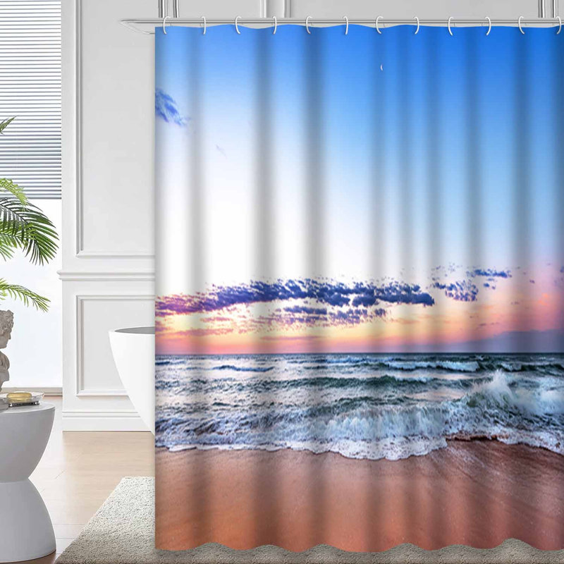 Rideau de douche Sunrise Beach Sunset Santorini avec 12 crochets Sunset, L 72 po x l 84 po