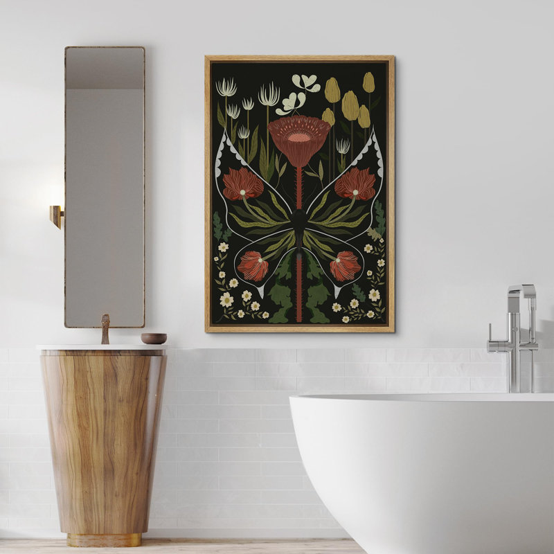 Abstrait botanique rétro, illustrations florales de papillons botaniques sur, Cadre flottant naturel, H 24 po x l 16 po