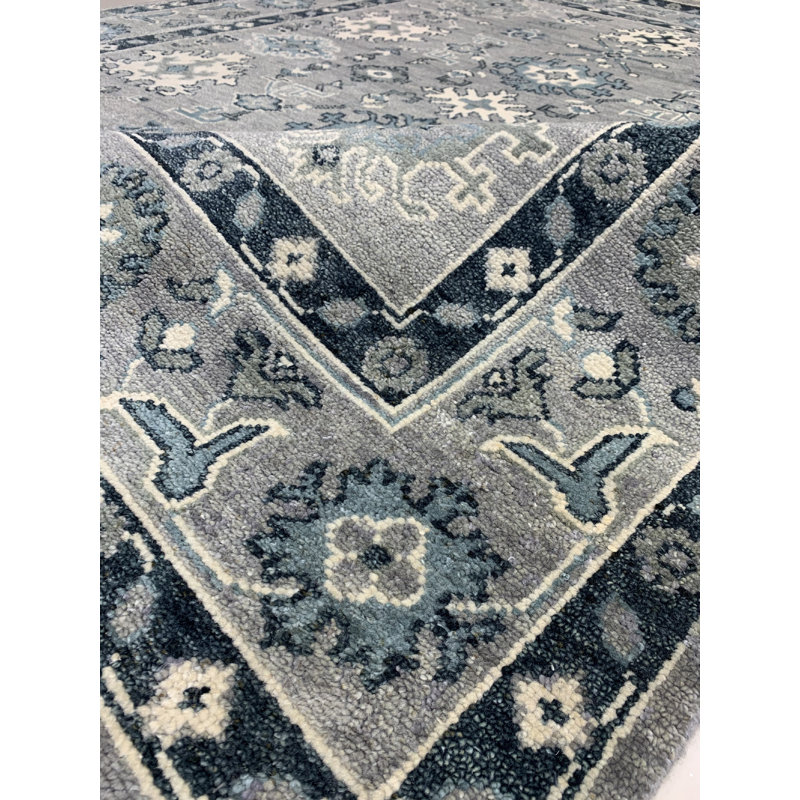 Maya Oushak Silver Hand Knotted Traditional Classic Wool Area Rug, Rectangle 9' x 12'