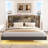 Upholstered Platform Floating Bed with Bookcase Storage Headboard