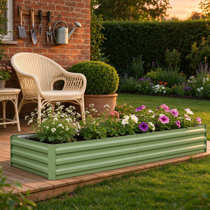 Light Green Metal Raised Garden Bed, Outdoor Planter Box for Flowers & Herbs