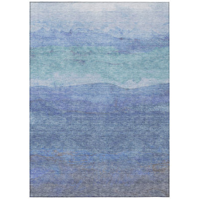 Elien Blue Washable Indoor-Outdoor Rug - LOOMLAN