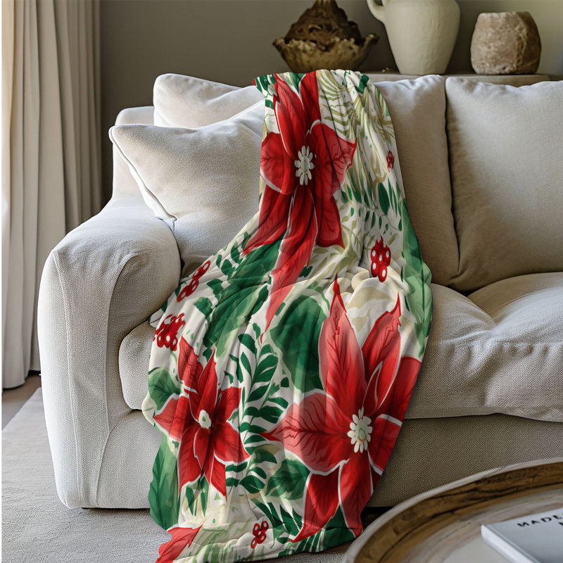 Holiday Blossoms - couverture en sherpa de qualité supérieure 1 pièce, L 50 po x L 60 po