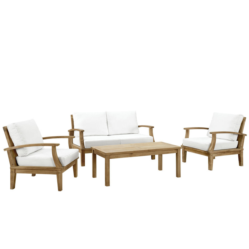 Modway Marina 4 Piece Outdoor Patio Teak Set, White