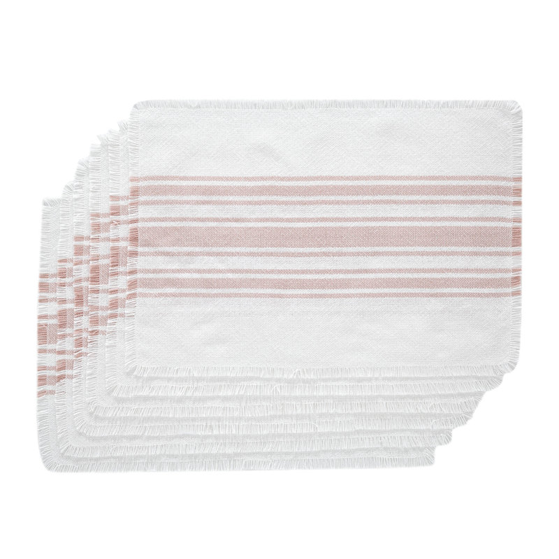 Antique White Stripe Striped Rectangle Placemat, Pink