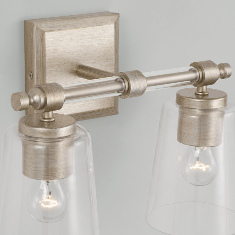 Meuble-lavabo 2 lumières l 14 po x H 10 po en champagne brossé avec tringle en acrylique