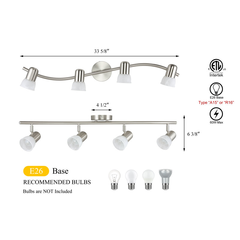 33.62'' 4 -Light Fixed Track Track Kit with Dimmable and Adjustable Head