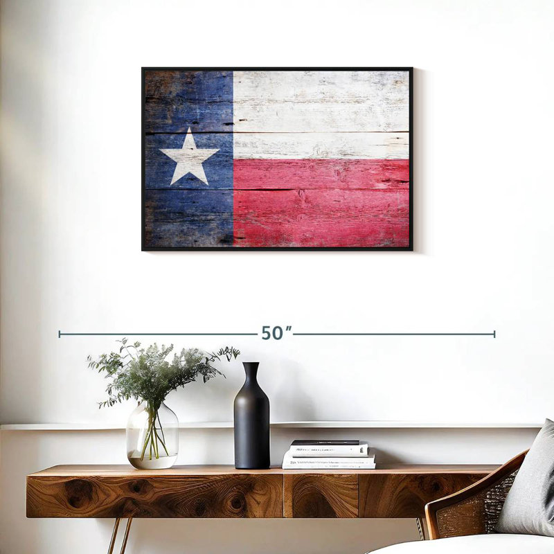 Drapeau en bois du Texas, Cadre flottant noir, 31 po x 21 po