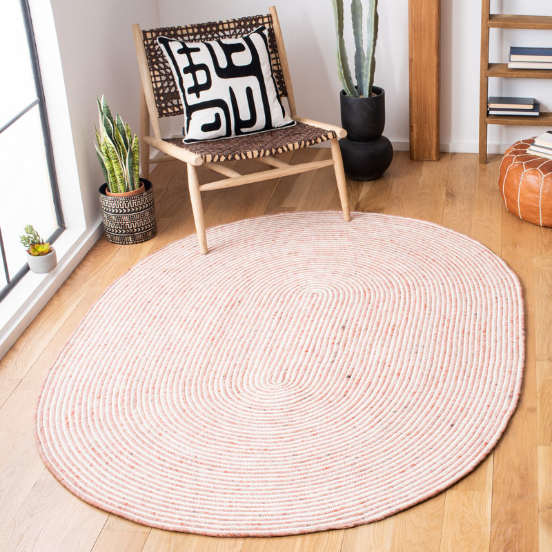 Mcbride Hand Woven Wool/Cotton Rug in Ivory/Red, Oval 5' x 7'