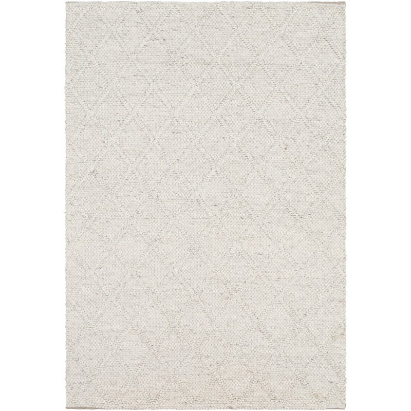 Tapis géométrique blanc tissé à plat à la main Vernie Jeanette, Rectangulaire 3 pi x 5 pi