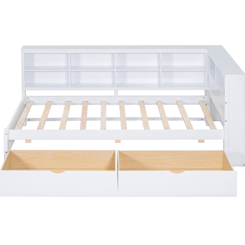 Lit de jour blanc avec 2 tiroirs et boîte de rangement en bois, Lit simple