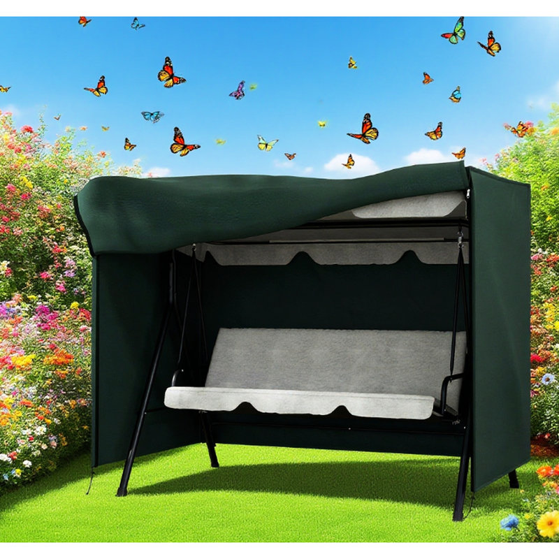 Housse de patio - tissu foncé, protège les meubles, ventilation respirante, étanchéité réglable, accès à fermeture à glissière, structure pliable, balançoire d'extérieur de 80,75 po x l 48,75 po x l 64,5 po, design, cordon