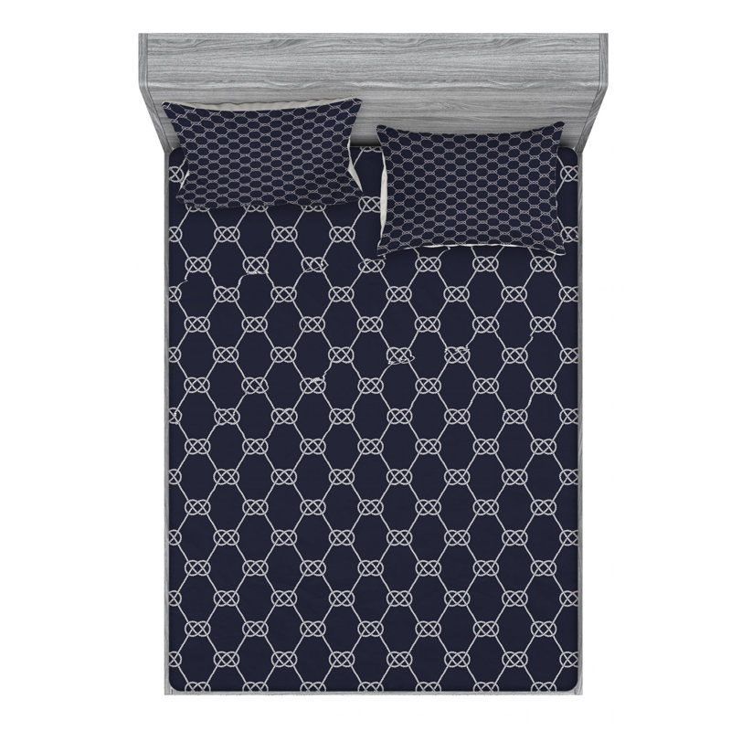 Microfiber Geometric Sheet Set, Queen Sheet Set with Fitted Sheet