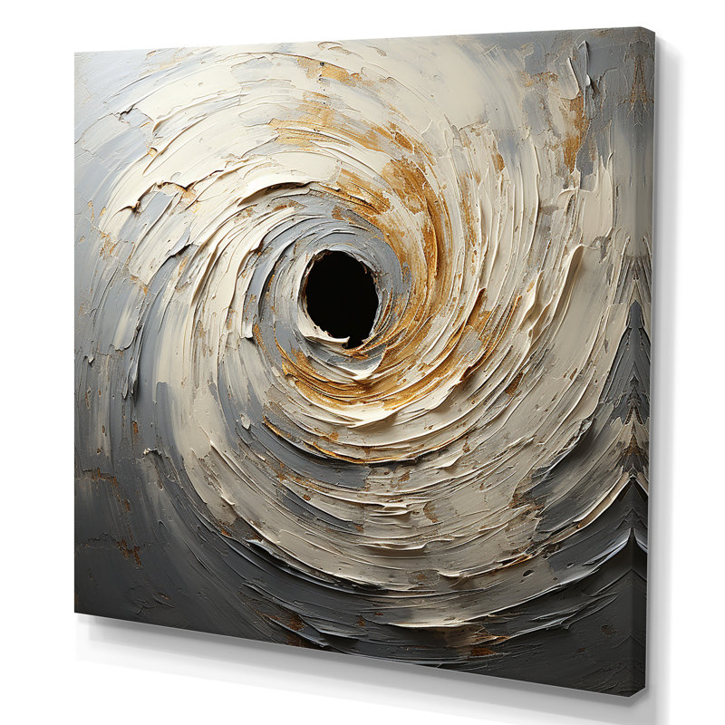 Gray and Gold Abstract Spiral Canvas Art with Gold Frame
