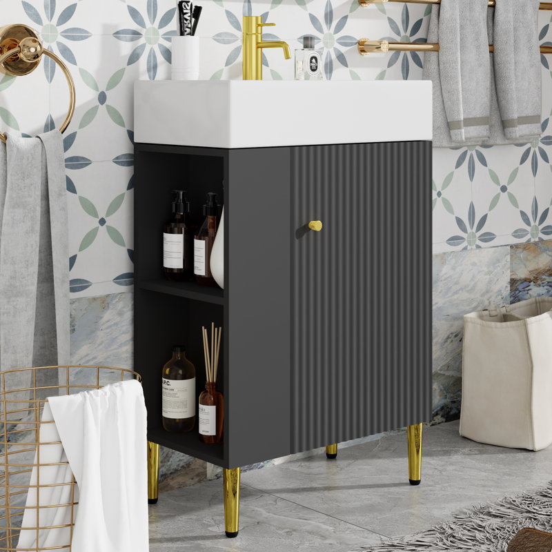 Ensemble de meuble-lavabo simple 21,6 po, Noir, noir, noir, noir, Doré