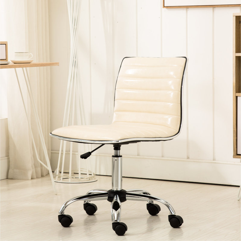 Chaise de bureau beige à dossier moyen avec similicuir, pivotant à 360 degrés, 5 bases, hauteur de siège réglable à partir du milieu du dossier